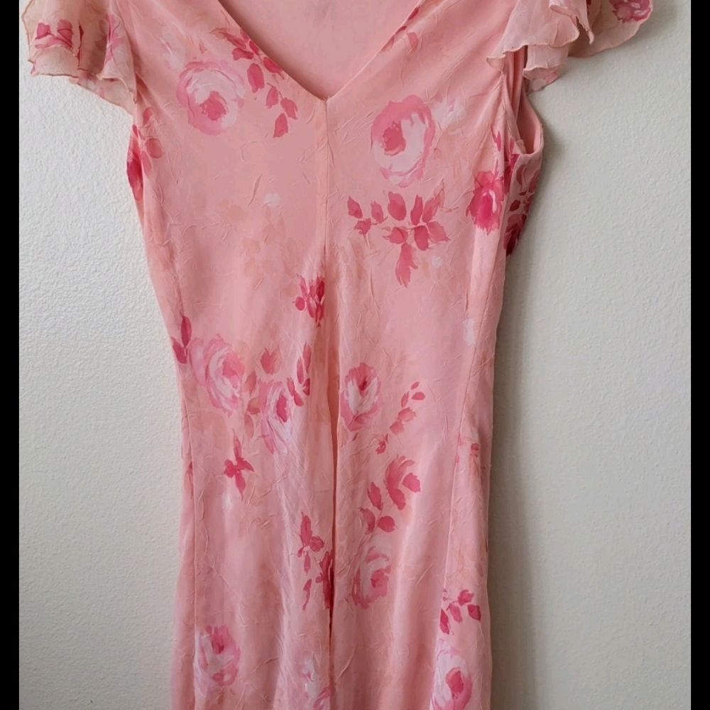 Vintage Fairycore Floral Pink Watercolor Dress with Ruffle Sleeves